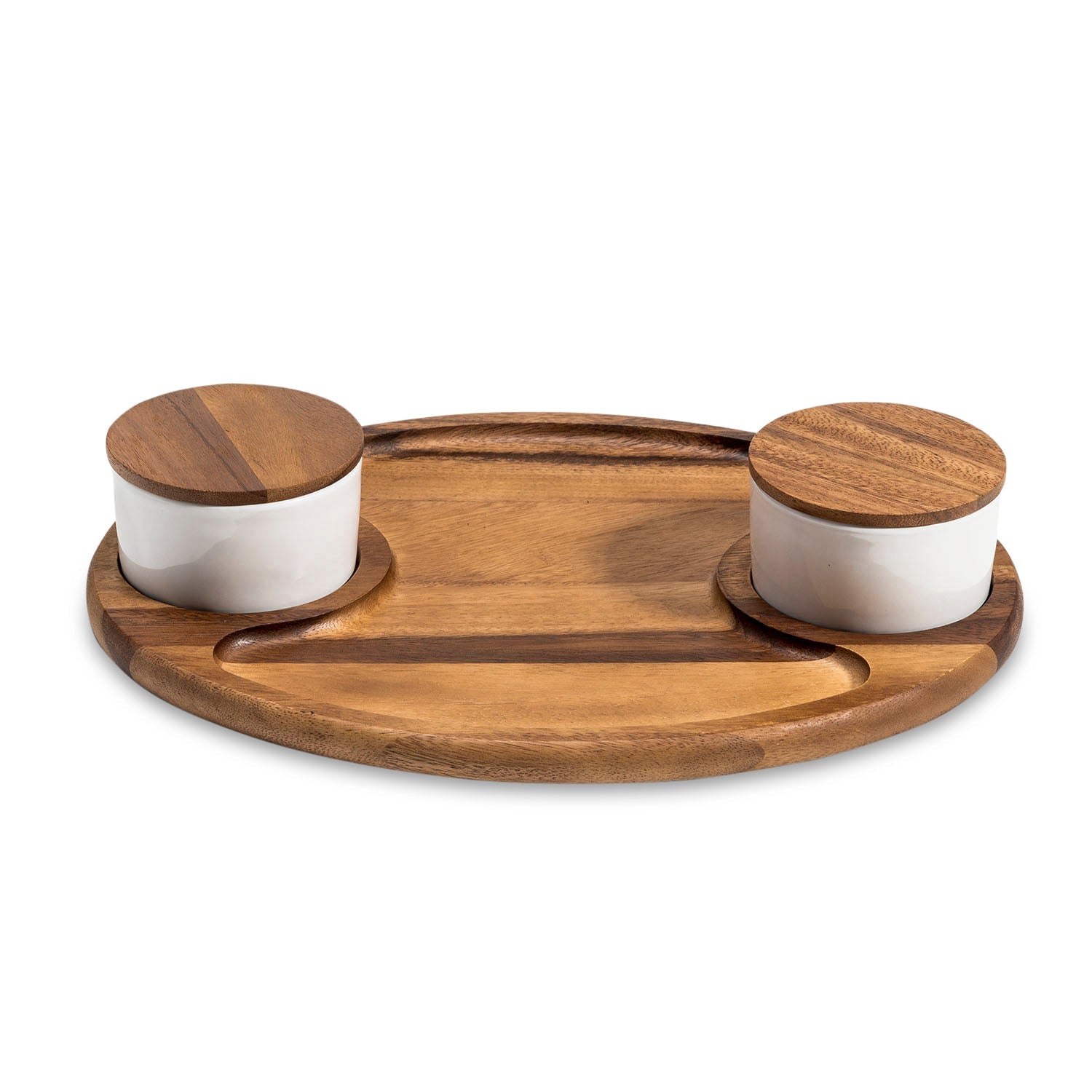 Charcuterie/ Serving Tray w/ 2 ceramic bowls w/ lids - themonogram manor 