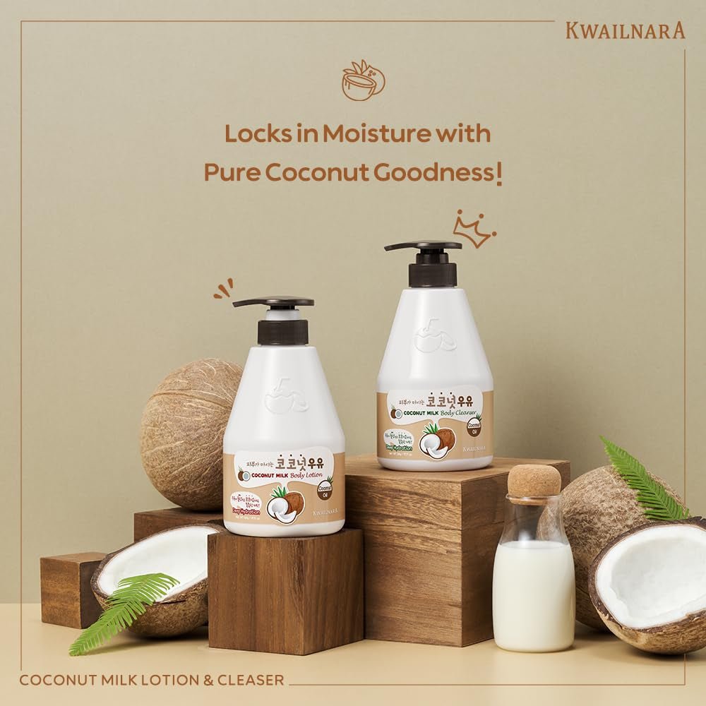 Kwailnara Coconut Milk Body Lotion & Body Wash Set – Deeply Hydrating & Refreshing Korean Skincare Set with Coconut Extract, 560G / 19.75Oz Each - themonogram manor 