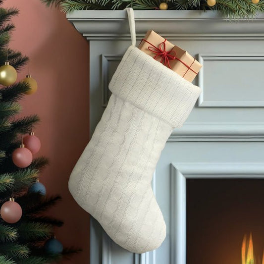 White Plush Cable Knit Stocking - #themonogram manor #