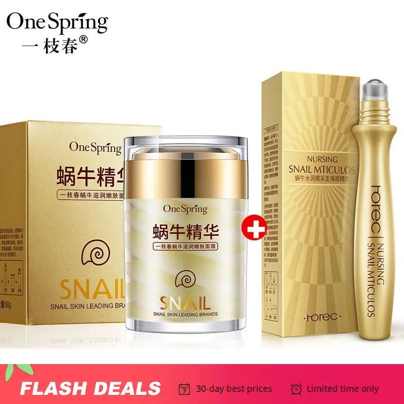 Snail Face Cream + Retinol Eye Massage Roller Serum 2Pcs Moisturizing Eye Bag Face Cream Korean Skin Care Products - themonogram manor 