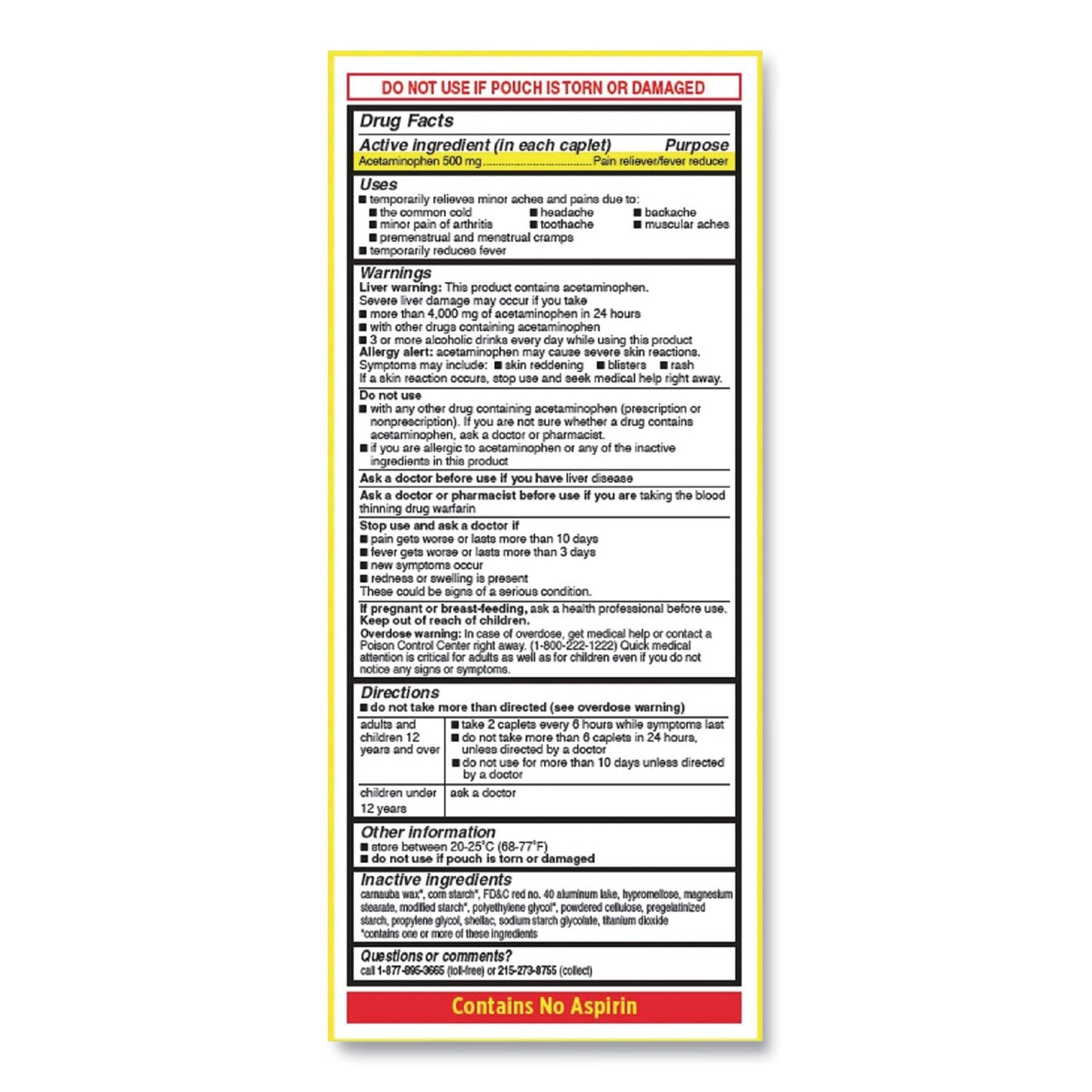Tylenol Acetaminophen, 500mg, Extra Strength Caplets, Refill, 2 /Packet, 30 Packets/Box - themonogram manor 