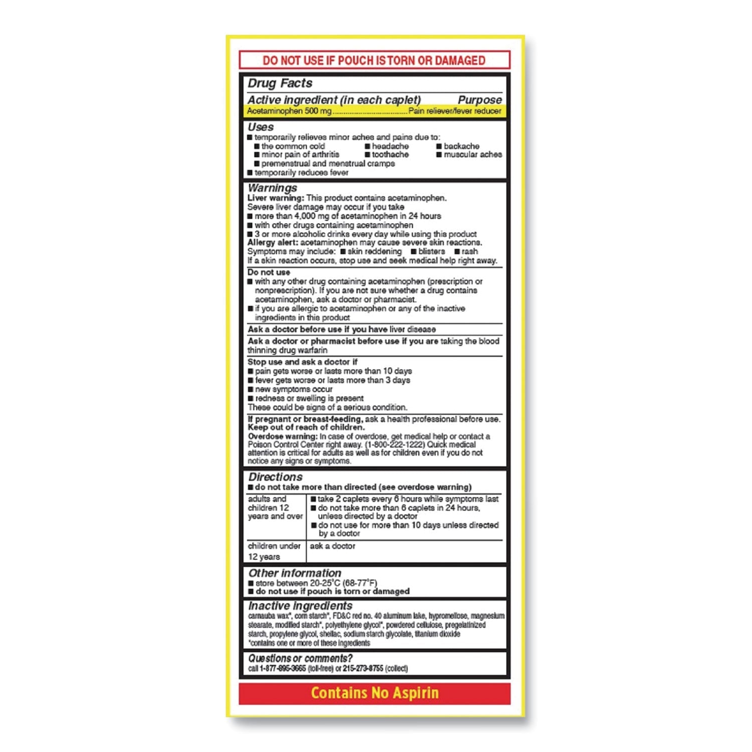 Tylenol Acetaminophen, 500mg, Extra Strength Caplets, Refill, 2 /Packet, 30 Packets/Box - themonogram manor 