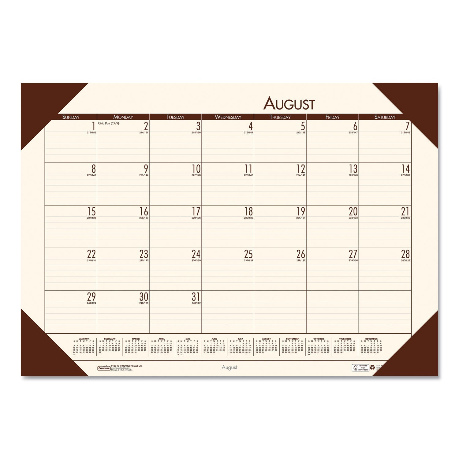 House of Doolittle EcoTones Recycled Academic Desk Pad Calendar, 18.5 x 13, Cream Sheets, Brown Corners, 12 - Month (Aug to July): 2022 to 2023 - themonogram manor 