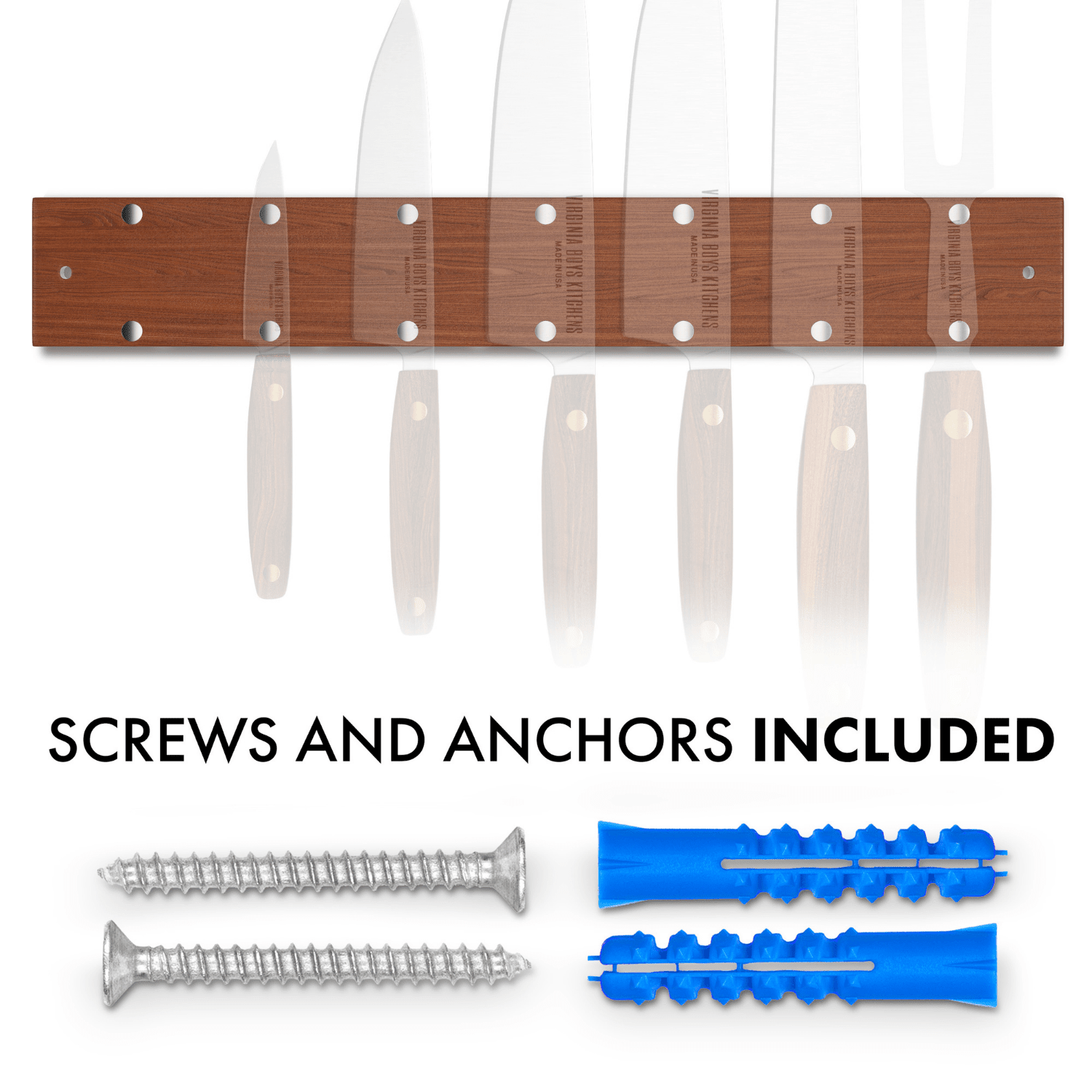 16" Wall Mounted Magnetic Walnut Wood Knife Rack - Holds 7 Knives - themonogram manor 