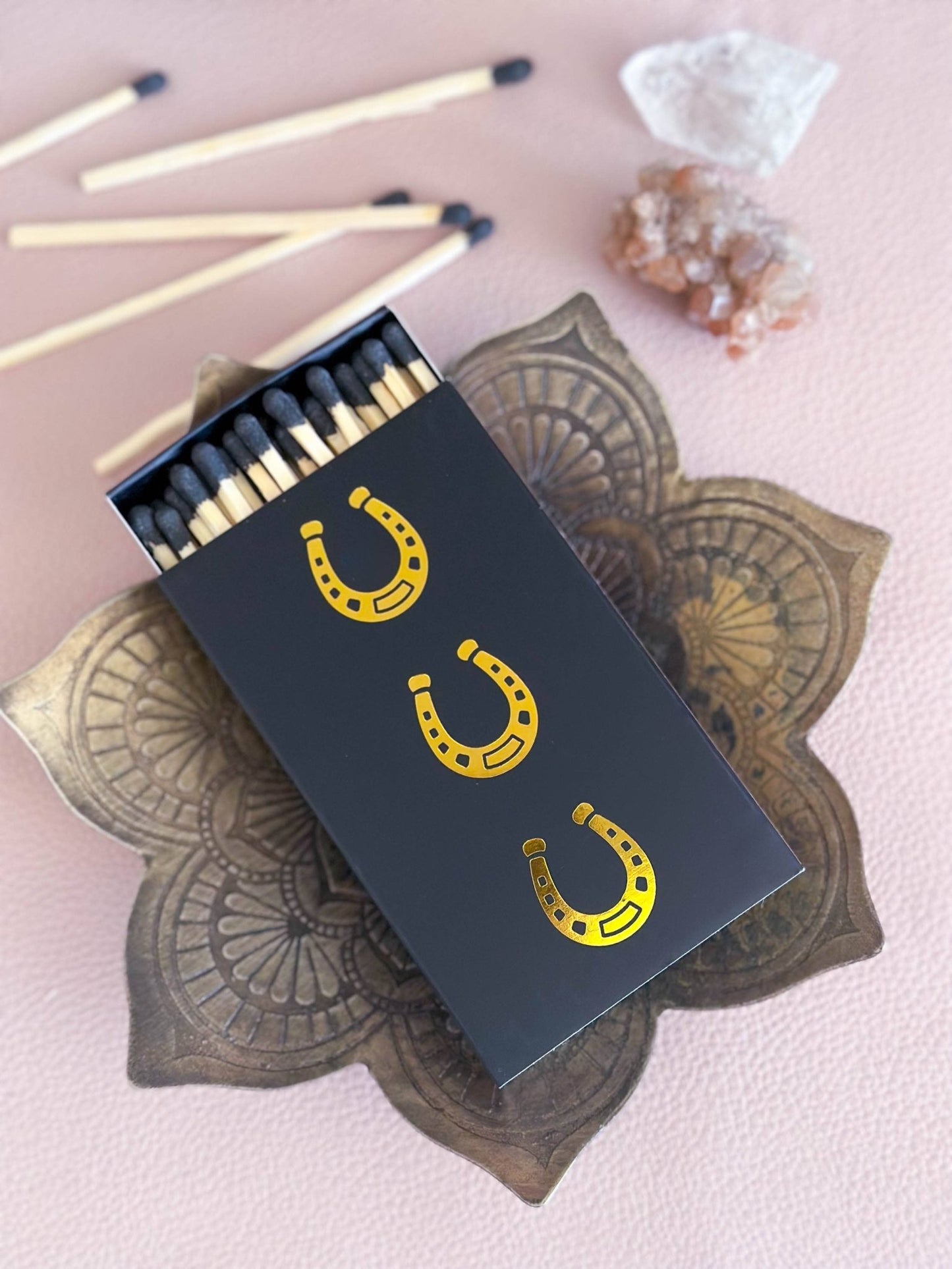 Black Oversized Horseshoe Matches with Gold Foil - themonogram manor 