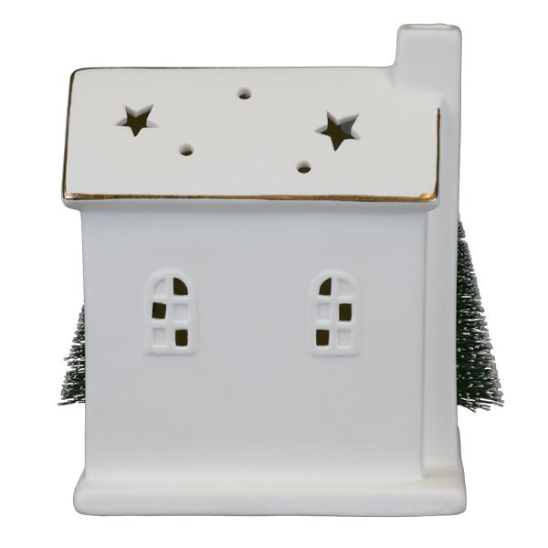 Lit Ceramic House With Trees - themonogram manor 