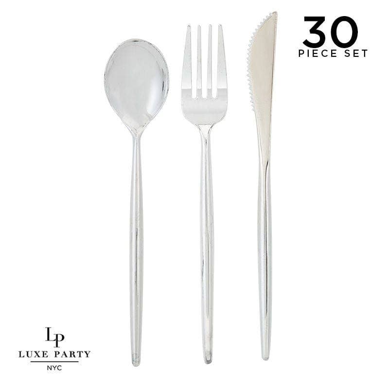 Matrix Silver Plastic Cutlery Set | 30 Pieces - themonogram manor 