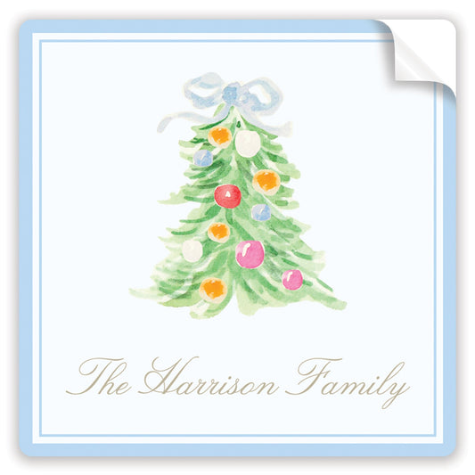 oh, christmas tree blue holiday stickers - themonogram manor 