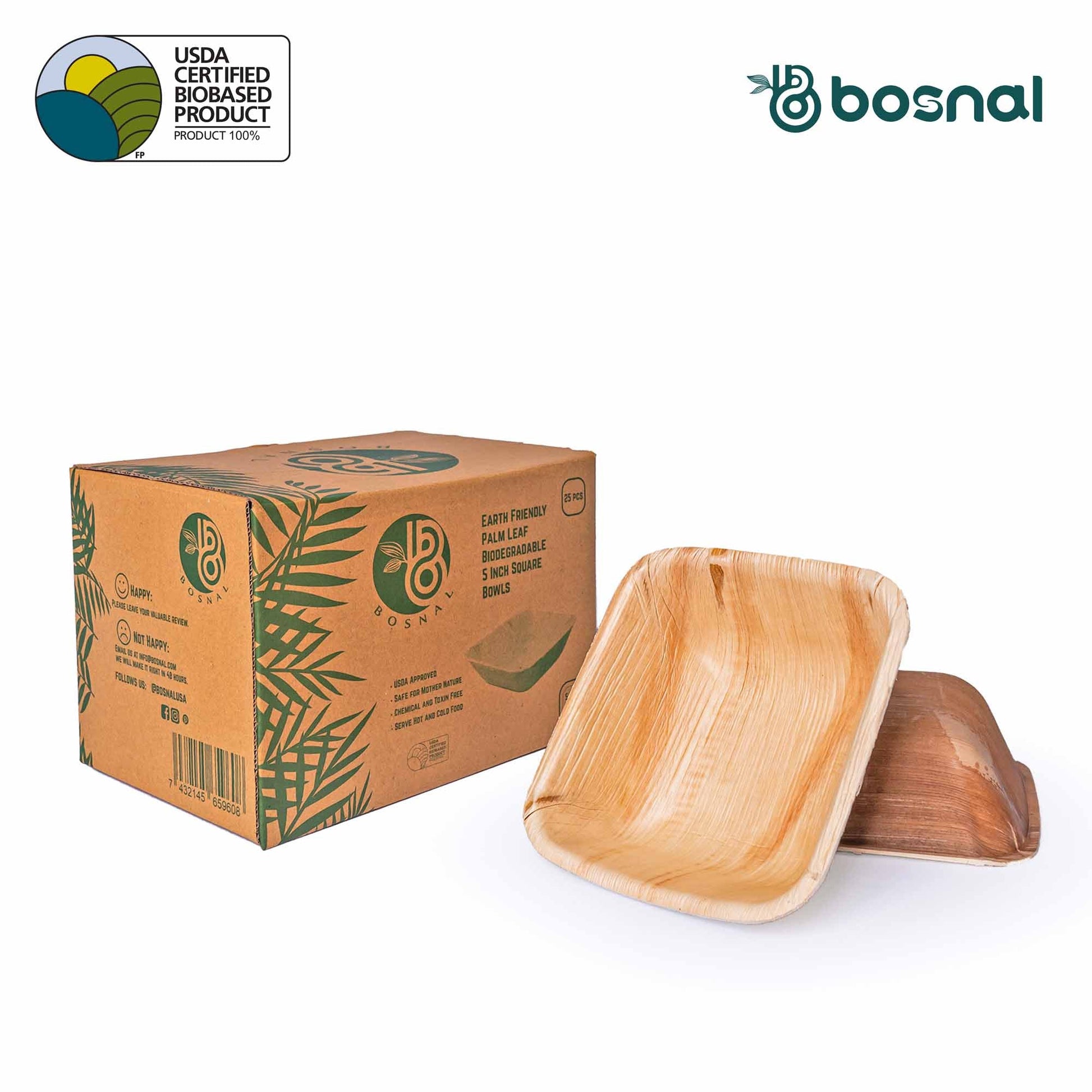 Bosnal - Palm Leaf Biodegradable Bowls, 5 inch, Square - themonogram manor 