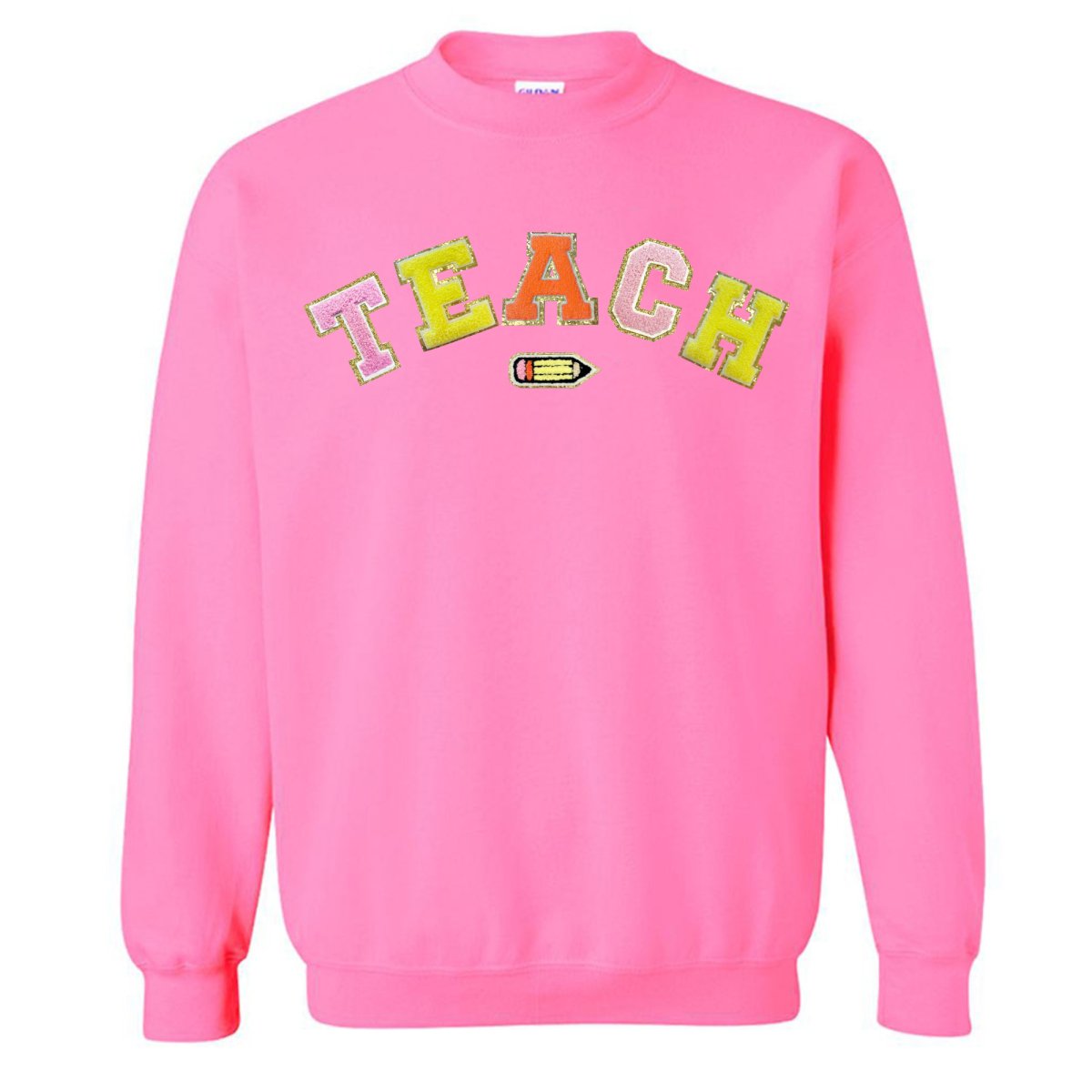 Teach Pencil Letter Patch Crewneck Sweatshirt - themonogram manor 
