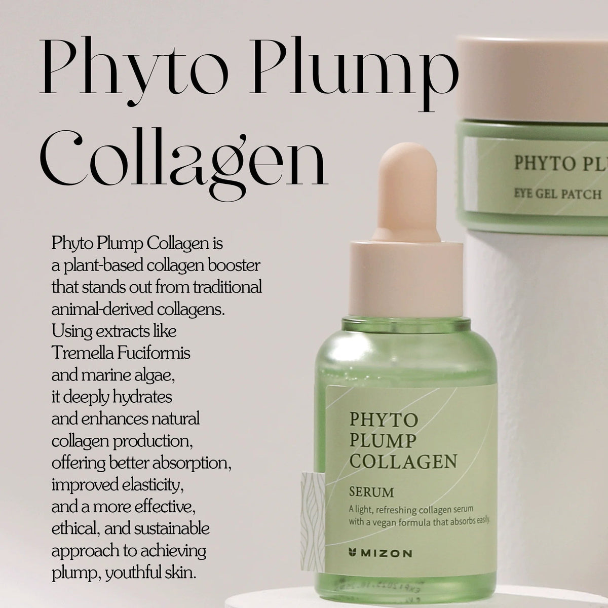 Phyto Plump Collagen Serum 1.01 Fl.Oz. - Hydrating, Anti-Aging, Soothing & Firming, Vegan Skincare Solution Based on Tremella Fuciformis with Natural Extracts - themonogram manor 