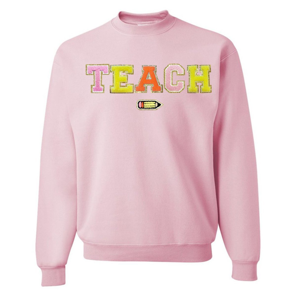 Teach Pencil Letter Patch Crewneck Sweatshirt - themonogram manor 