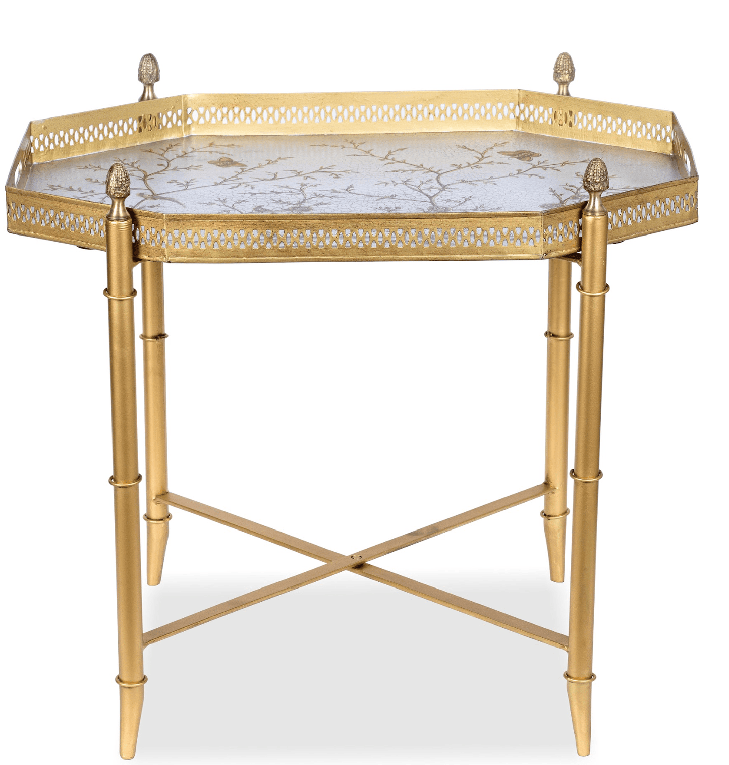 Pewter Octagon Tray with Gold Table - themonogram manor 