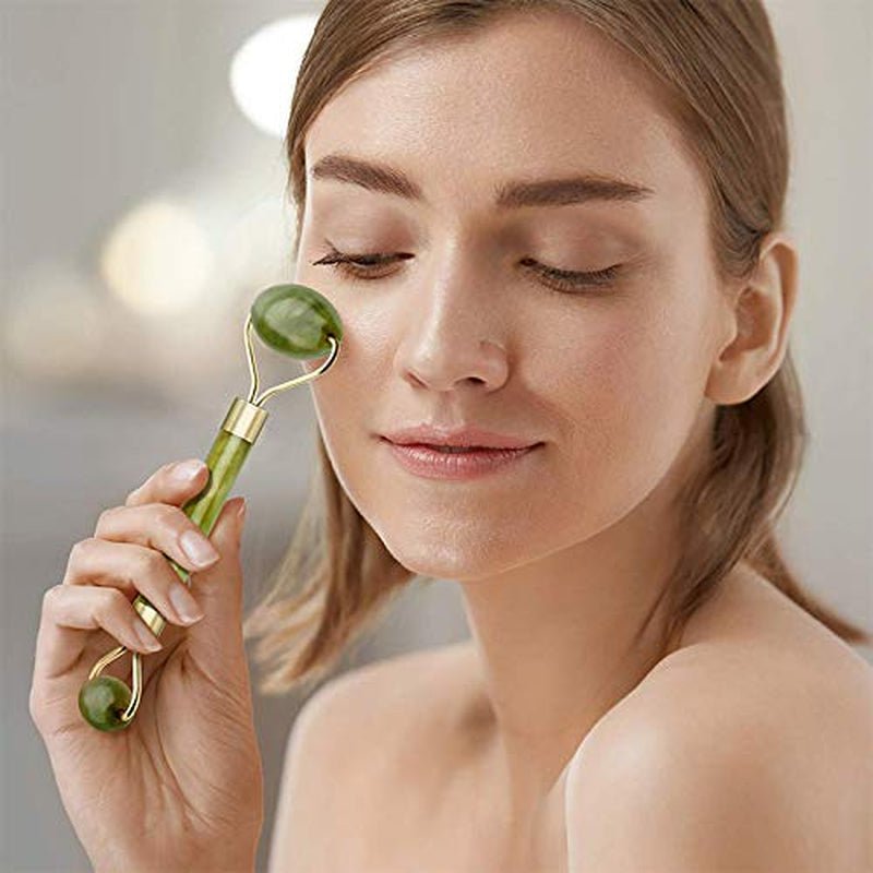 Gua Sha Facial Tools Jade Roller for Face - Facial Massage Tool for anti Aging Wrinkles and Skin Rejuvenate -100% Natural Jade Stone for Face Eyes (Jade Roller+Gua SHA) - themonogram manor 