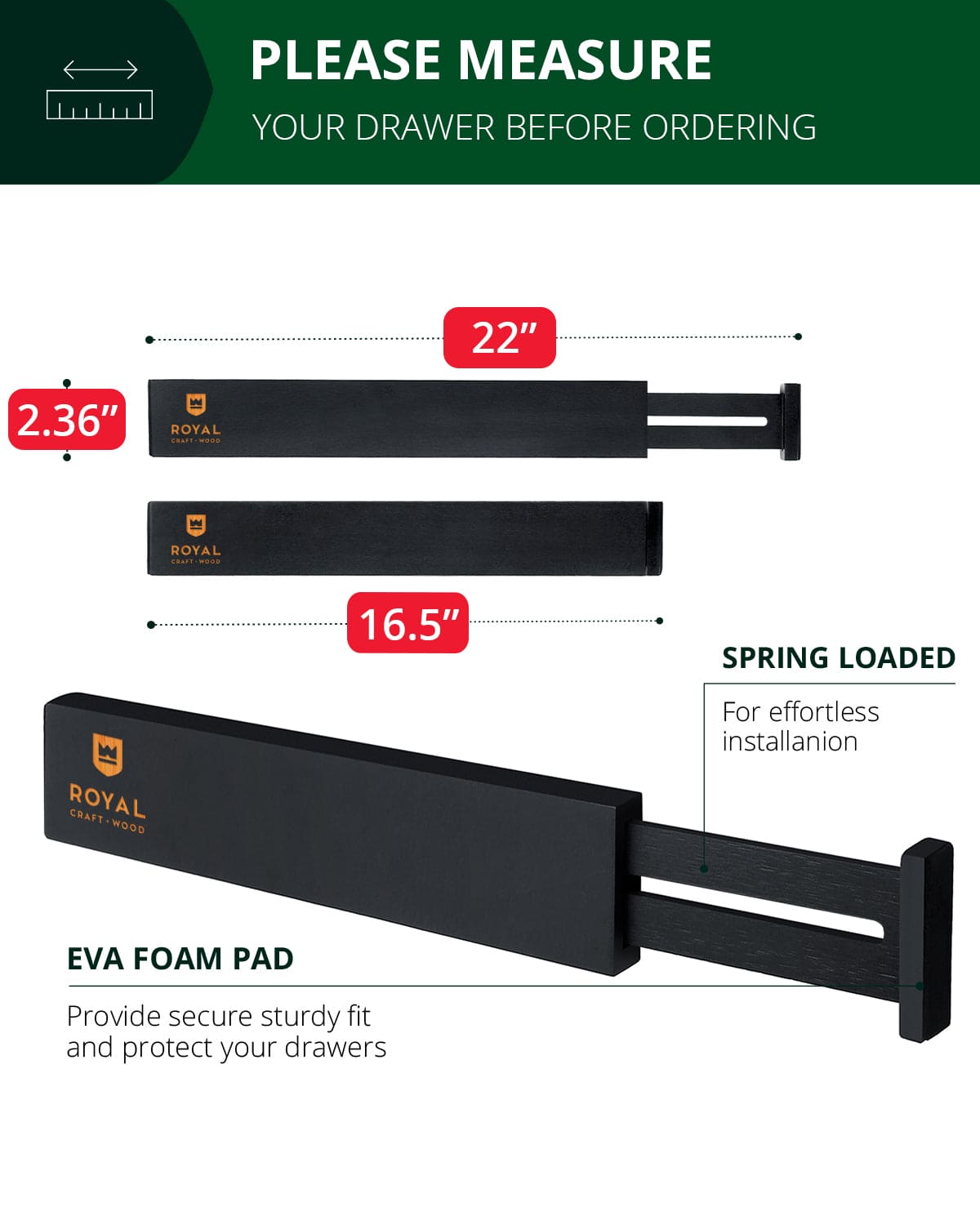 Drawer Dividers 22”, Black - themonogram manor 