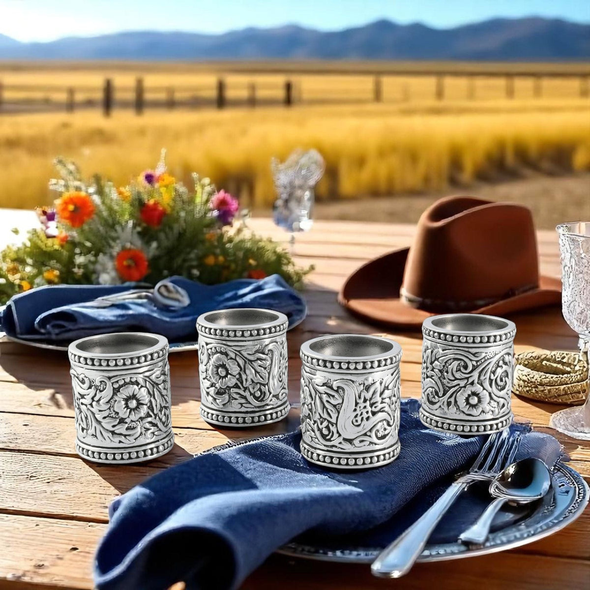 Concho Pattern Napkin Rings Set of 4 - themonogram manor 