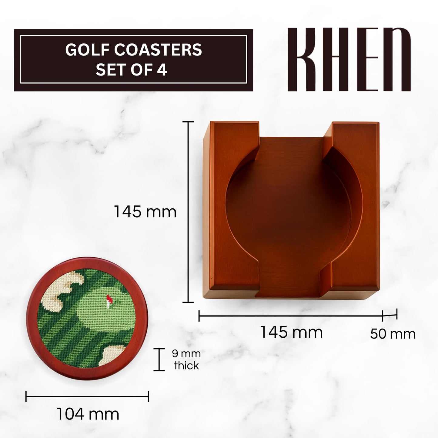 Golf Coasters, Durable Wooden Drink Coasters with Holder - themonogram manor 