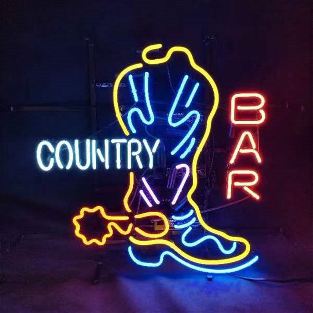 Country Bar with Cowboy Boot Neon Signs - themonogram manor 