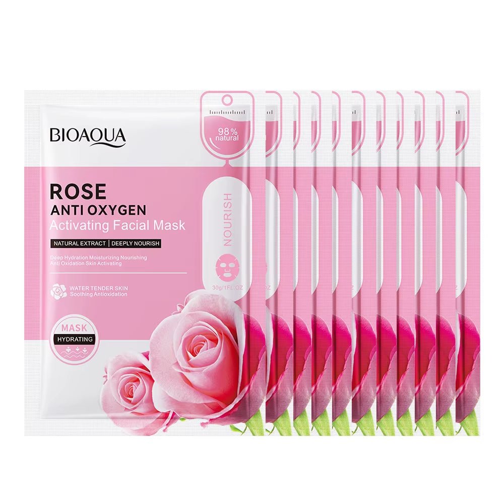 12Pc Rose Flower Extract Face Mask Korean Whitening Sheet Mask Moisturizing Mask Nourishing Skincare Facial Korean Fresh Product - themonogram manor 