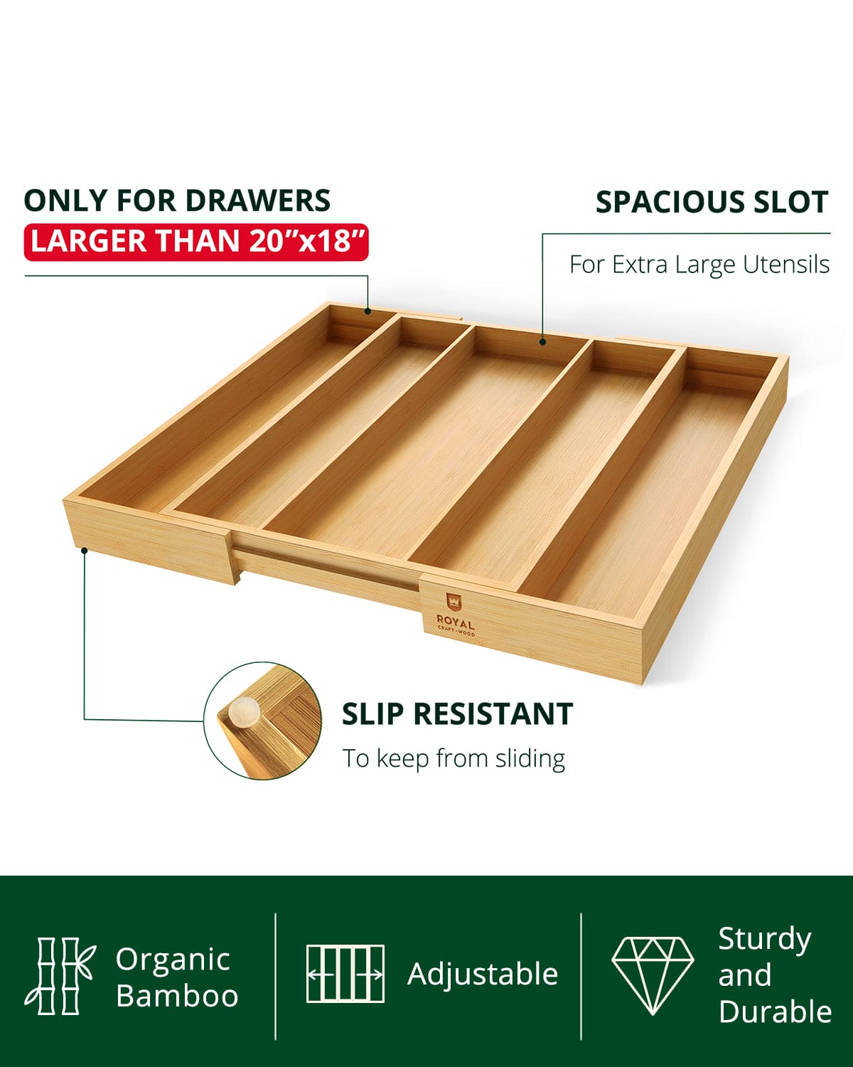 Utensil Drawer Organizer, Natural (5 Slots) - themonogram manor 