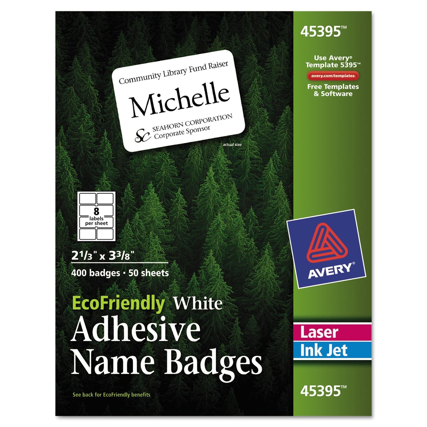 Avery EcoFriendly Adhesive Name Badge Labels, 3.38 x 2.33, White, 400/Box - themonogram manor 