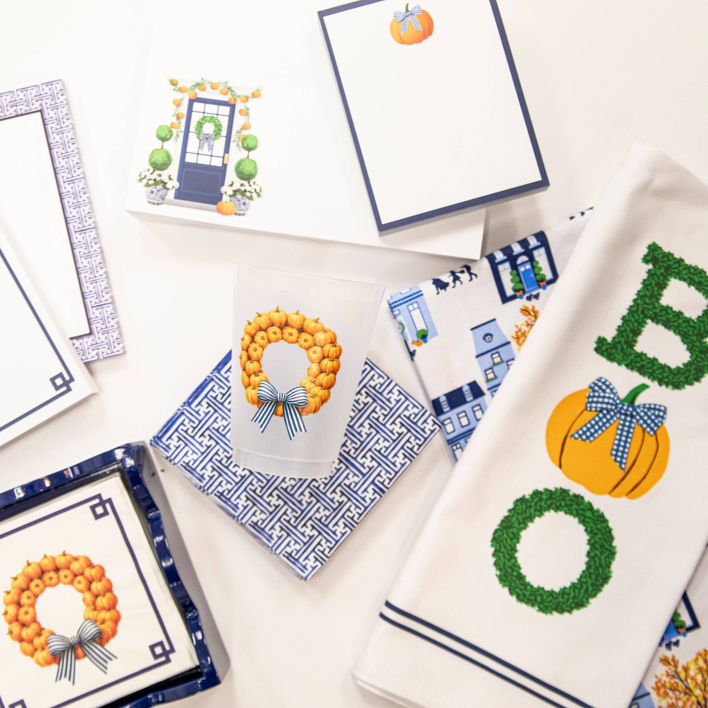 Paper Cocktail Napkins | Pumpkin Wreath - themonogram manor 