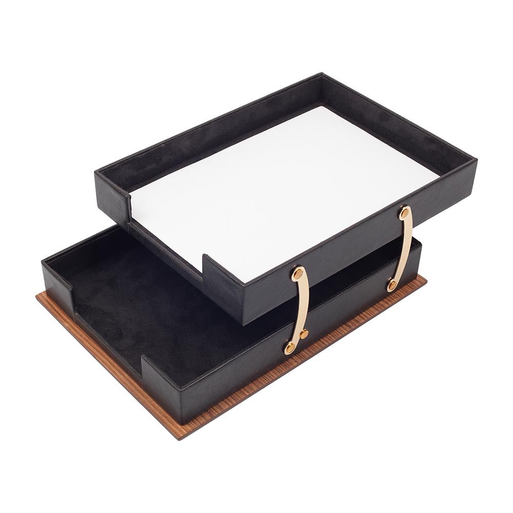 MOOG Star Wooden Leather Double Document Tray - themonogram manor 