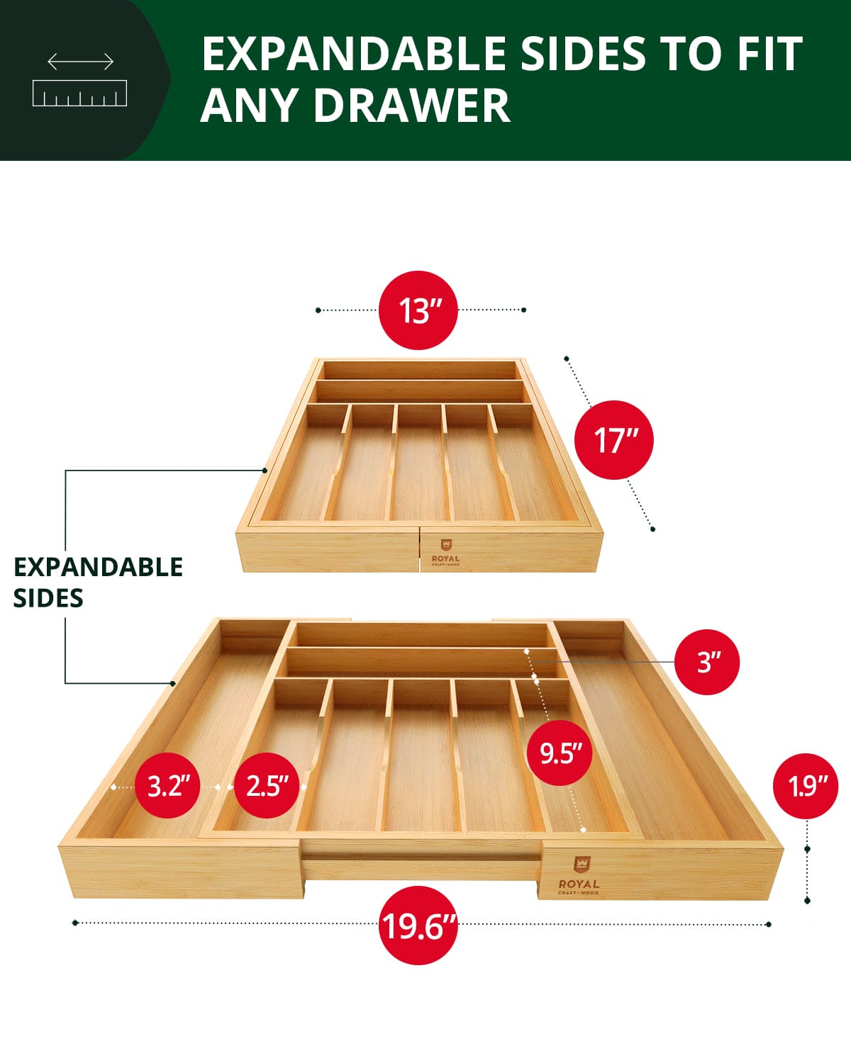 Silverware Drawer Organizer, Natural (9 Slots) - themonogram manor 