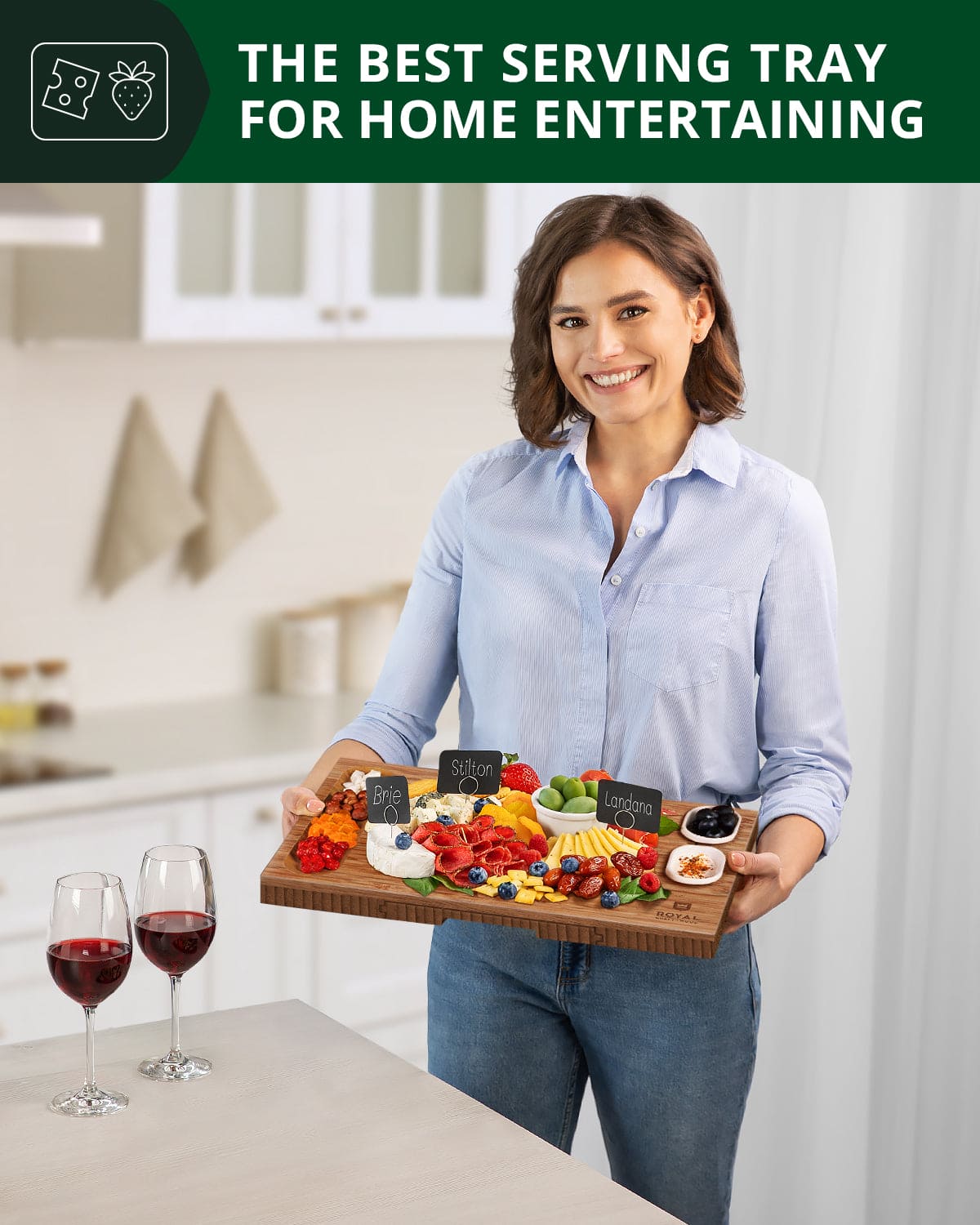 Cheese Board Set w/knives, 16.5“x11”, Brown - themonogram manor 