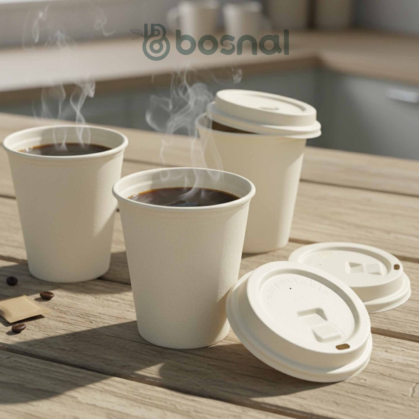 Bosnal - Sugarcane Bagasse Compostable Lids for 8 Oz Cups – Case of 20 (500 Pcs) - themonogram manor 