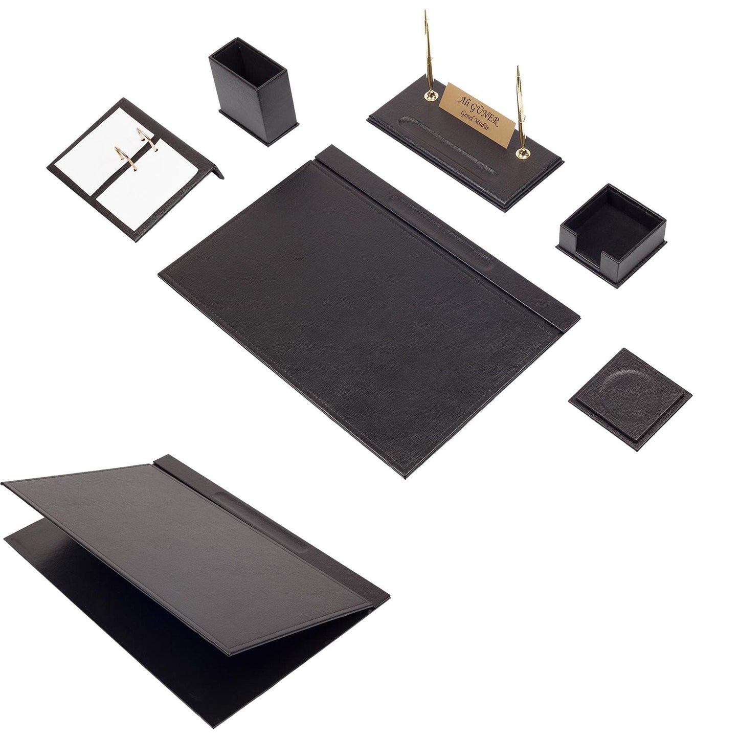 MOOG Leather Desk Set - 8 Accessories - Green - 8 PCS - themonogram manor 