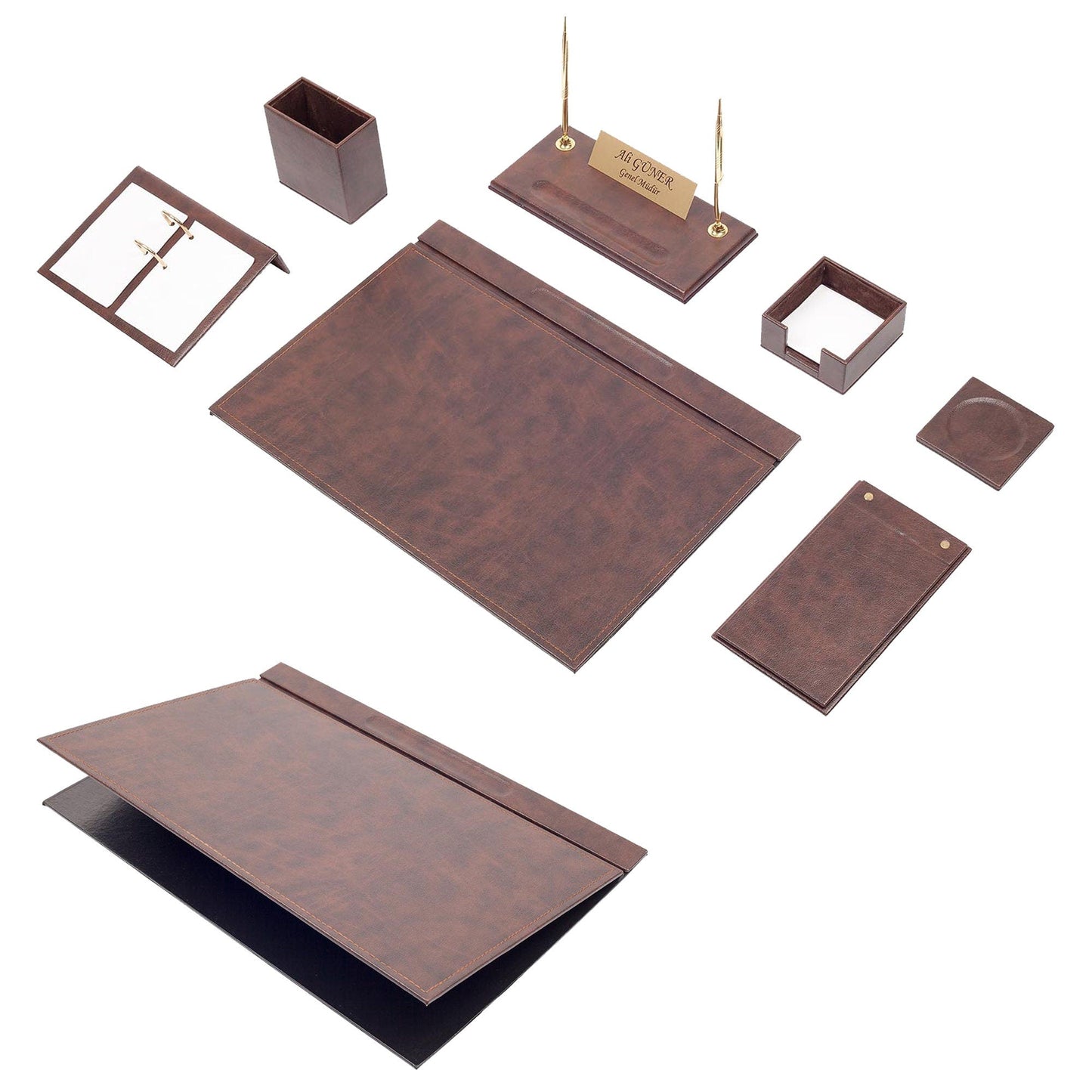 MOOG Leather Desk Set - Turquoise - 9 PCS - themonogram manor 