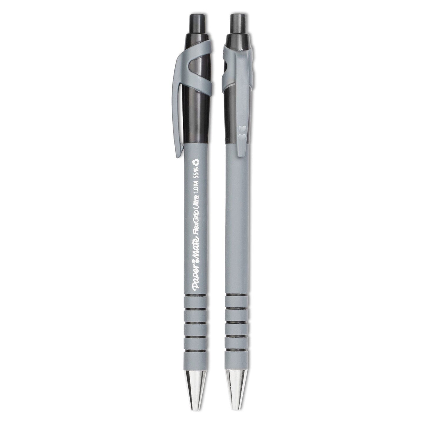Paper Mate FlexGrip Ultra Ballpoint Pen, Retractable, Fine 0.8 mm, Black Ink, Gray/Black Barrel, Dozen - themonogram manor 