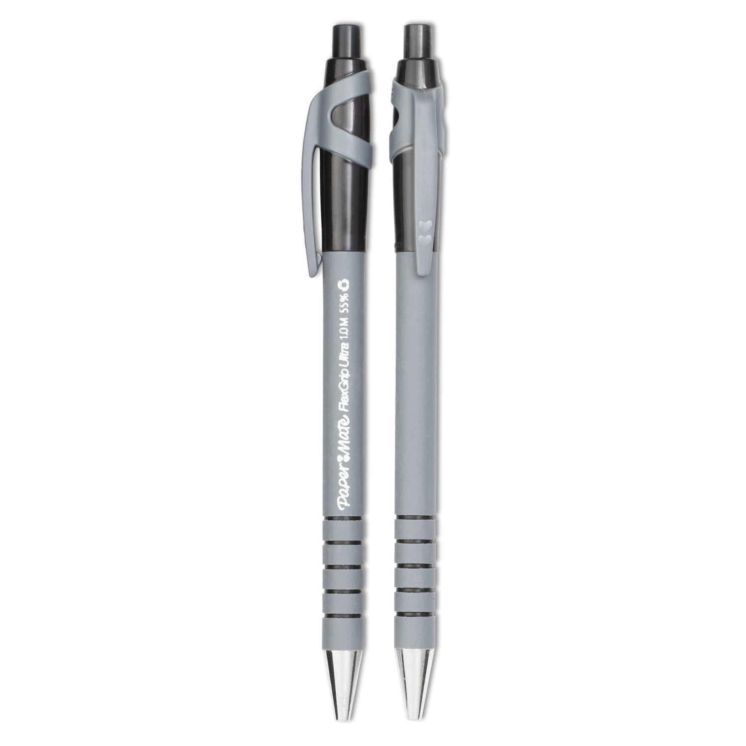 Paper Mate FlexGrip Ultra Ballpoint Pen, Retractable, Fine 0.8 mm, Black Ink, Gray/Black Barrel, Dozen - themonogram manor 