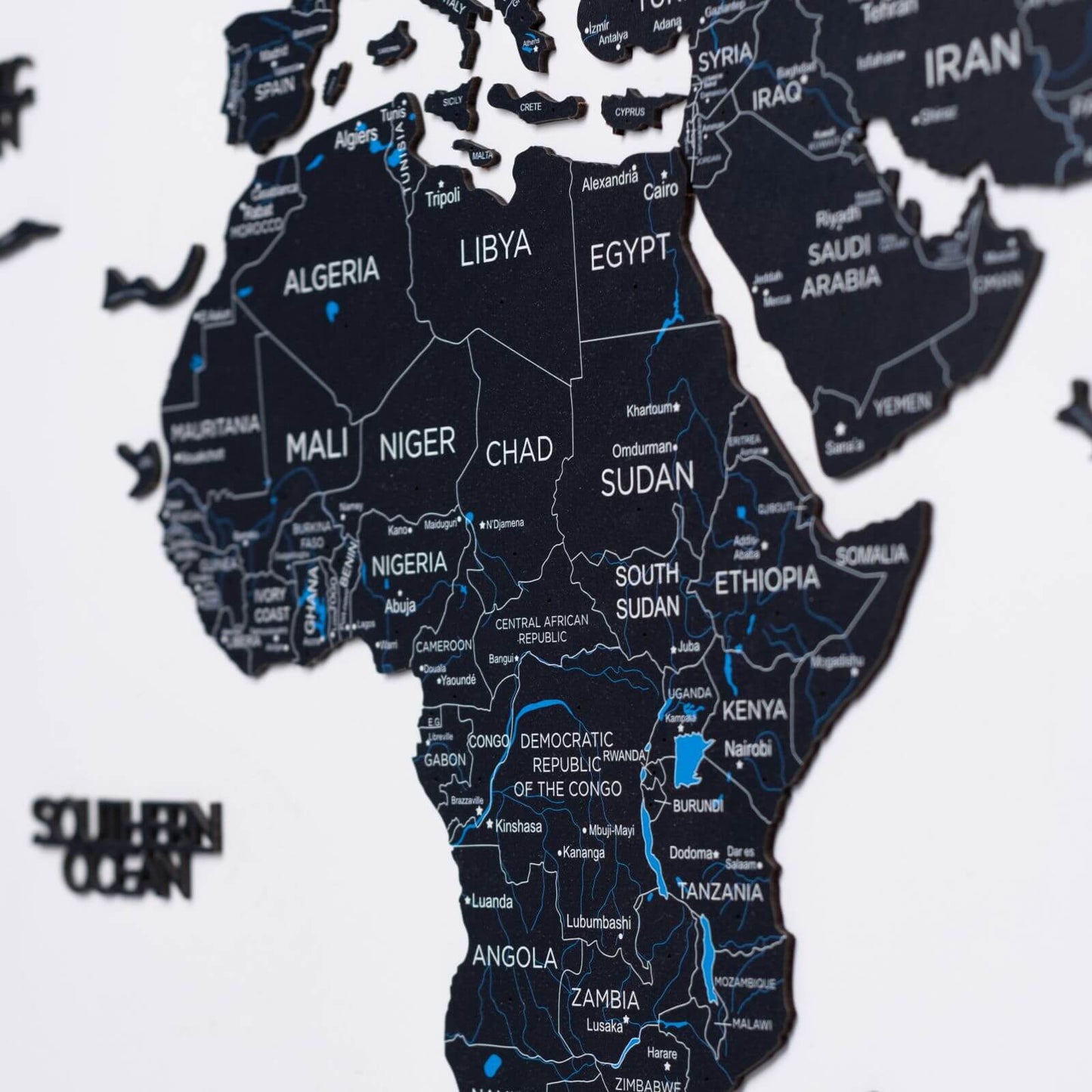 2D Wooden World Map Midnight - themonogram manor 