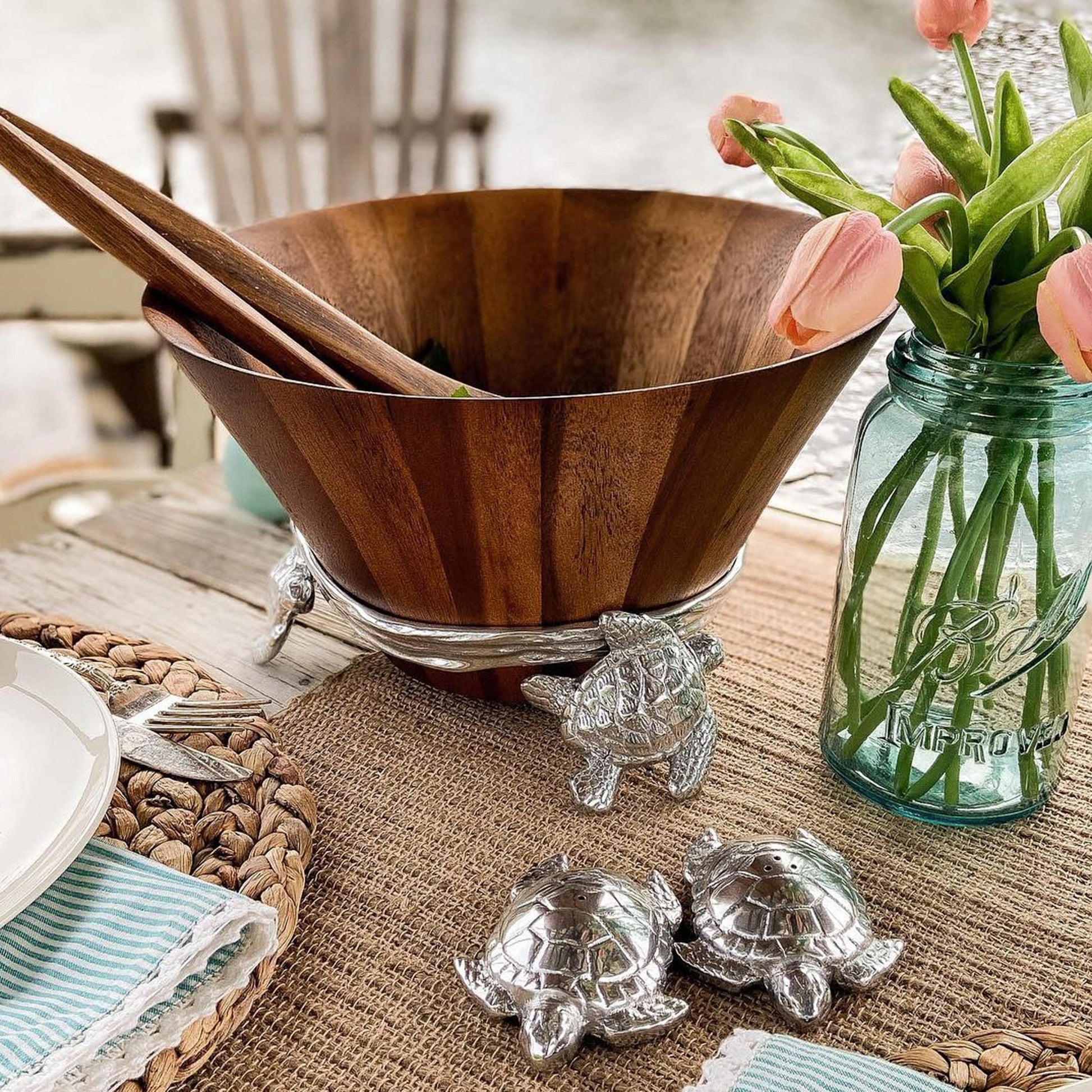 Sea Turtle Wood Salad Bowl - themonogram manor 