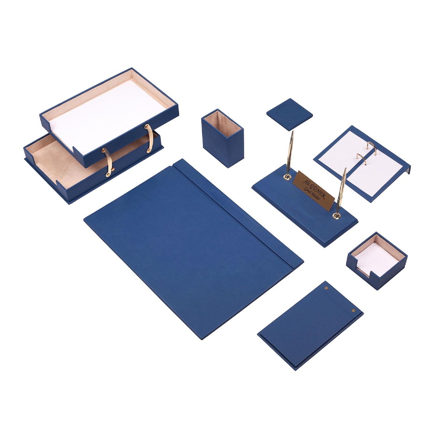 MOOG Leather Desk Set - Double Document Tray - Brown - 10 PCS - themonogram manor 