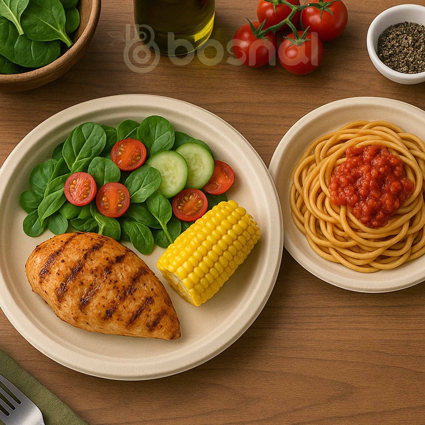 Bosnal – Sugarcane Bagasse Compostable 10 inch and 7 inch Round Plates - themonogram manor 