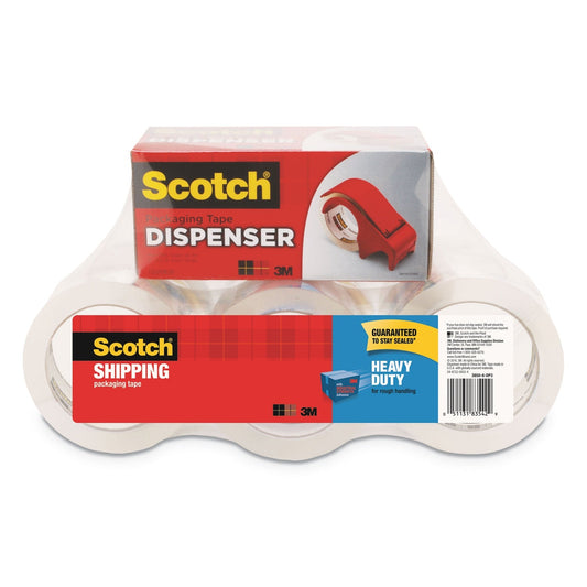 Scotch 3850 Heavy - Duty Packaging Tape with DP300 Dispenser, 3" Core, 1.88" x 54.6 yds, Clear, 6/Pack - themonogram manor 