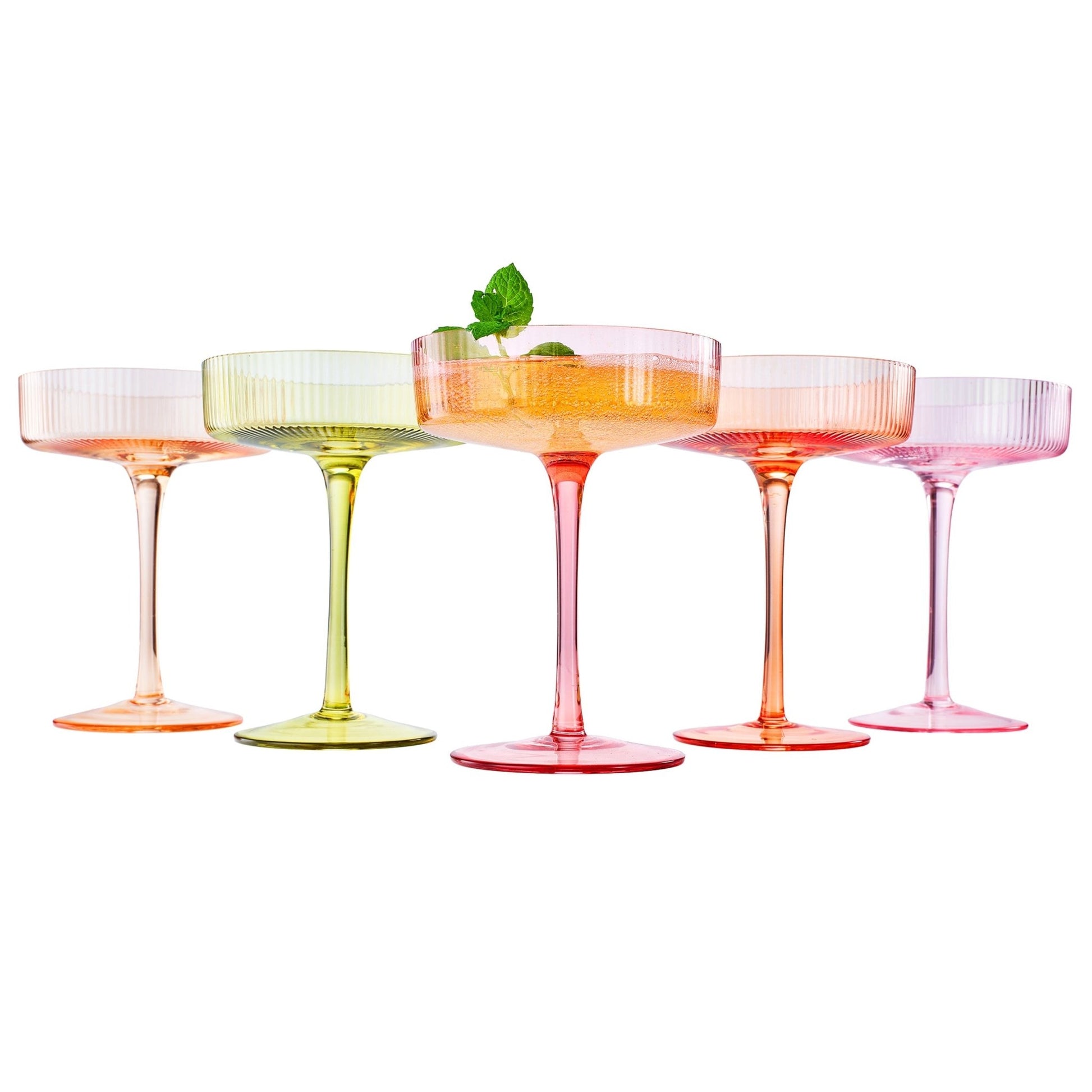 Como Ribbed Champagne Coupe Cocktail Glassware, Set of 5 - themonogram manor 