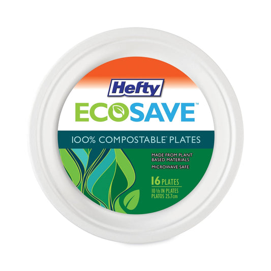 Hefty ECOSAVE Tableware, Plate, Bagasse, 6.75" dia, White, 30/Pack, 12 Packs/Carton - themonogram manor 