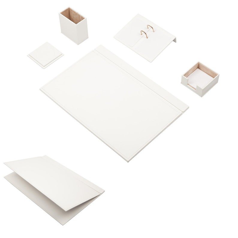 MOOG Leather Desk Set - 5 Accessories - White - 5 PCS - themonogram manor 