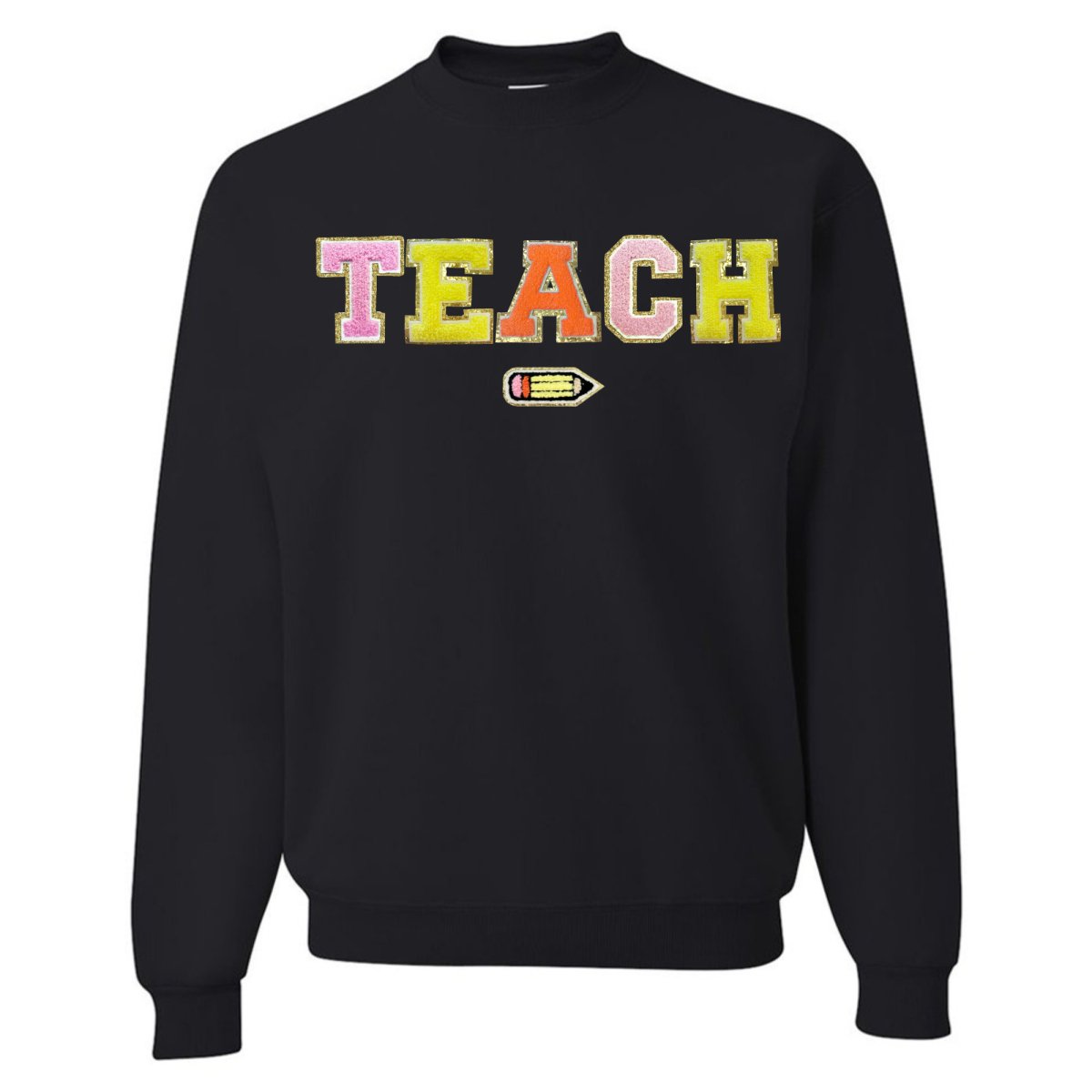 Teach Pencil Letter Patch Crewneck Sweatshirt - themonogram manor 