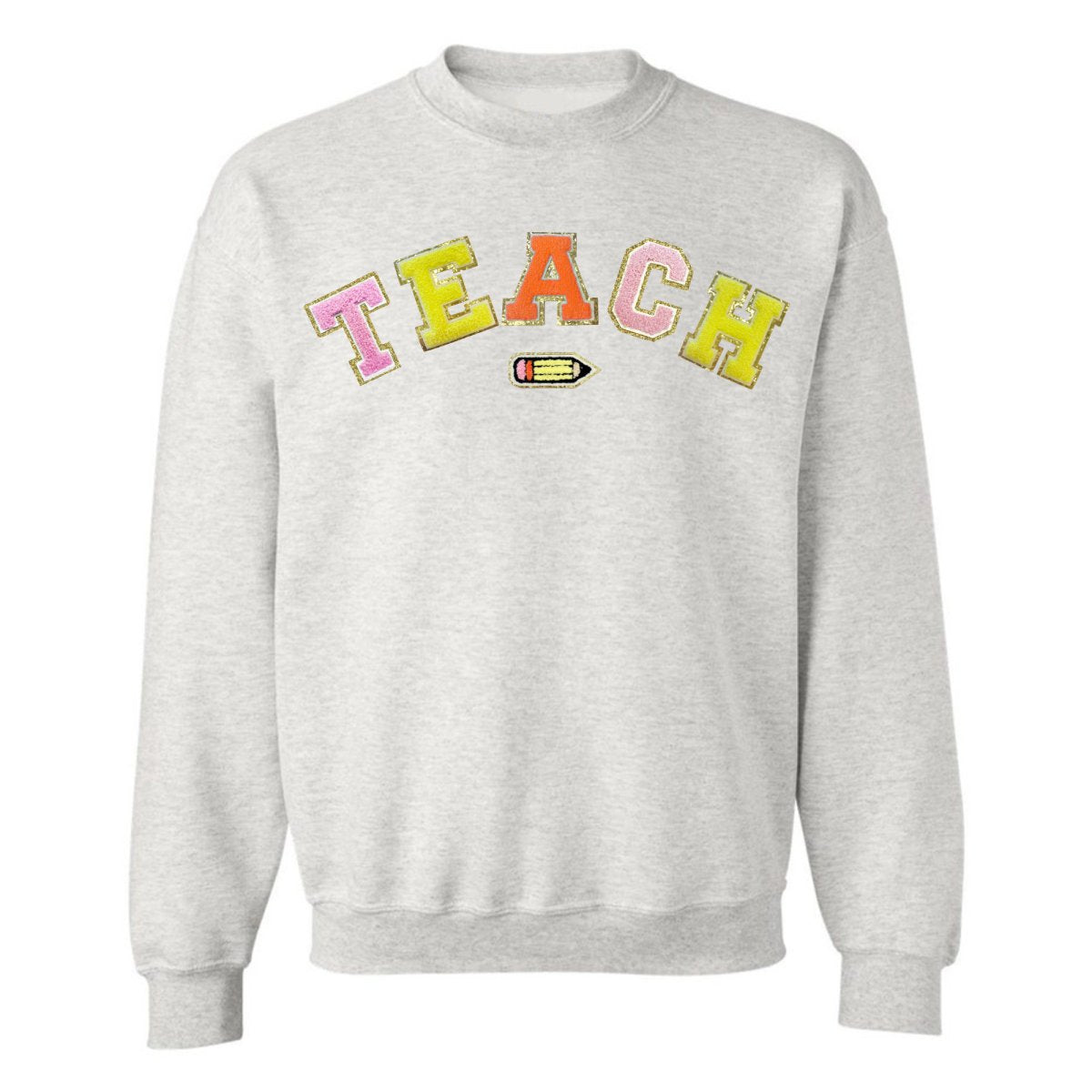Teach Pencil Letter Patch Crewneck Sweatshirt - themonogram manor 