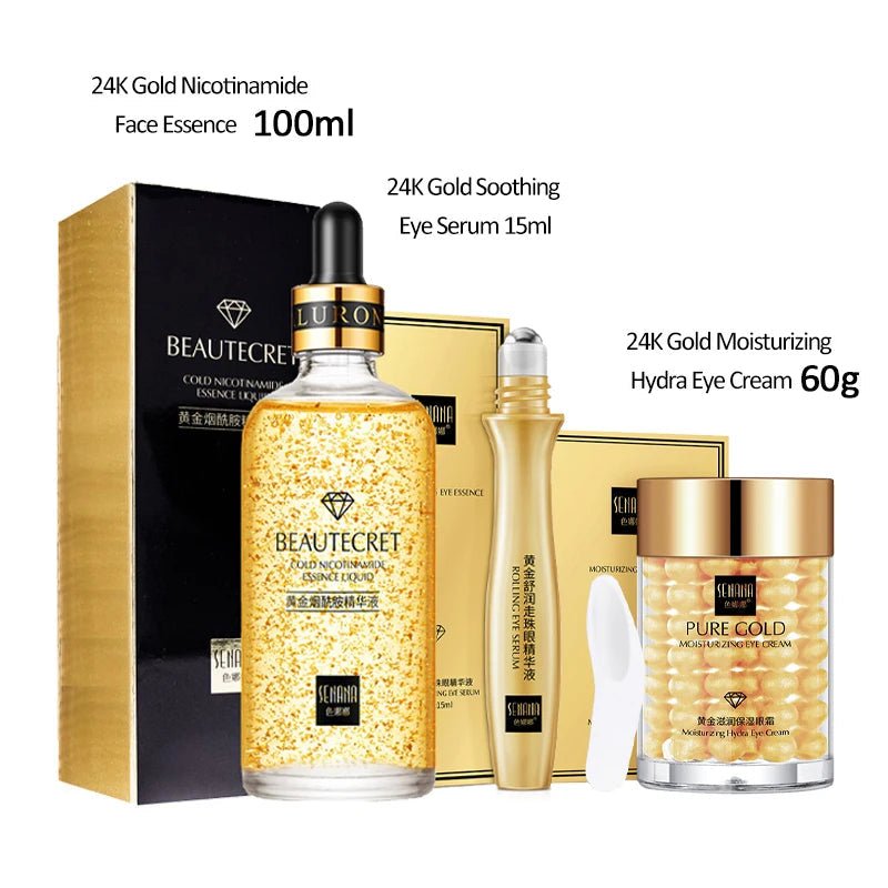 Face Cream Kit 24K Gold Niacinamide Essence Remove Dark Eye Circles Eye Serum Firming Eye Cream Face Care Set Korean Cosmetics - themonogram manor 