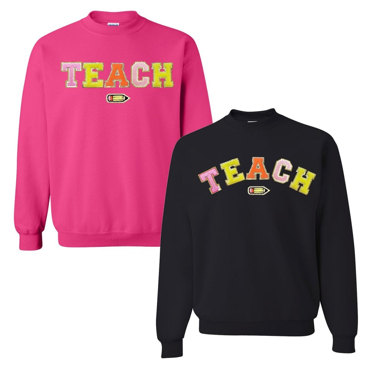 Teach Pencil Letter Patch Crewneck Sweatshirt - themonogram manor 