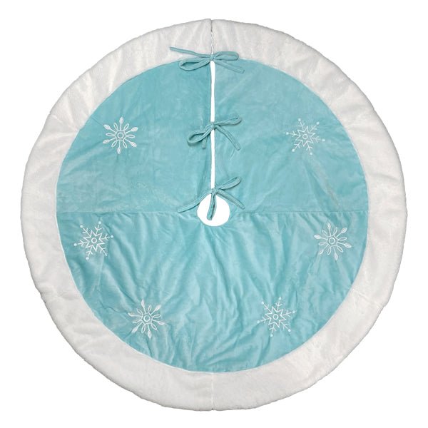 48" Pastel Blue Snowflake Embroidered Tree Skirt With Faux Fur Trim - themonogram manor 