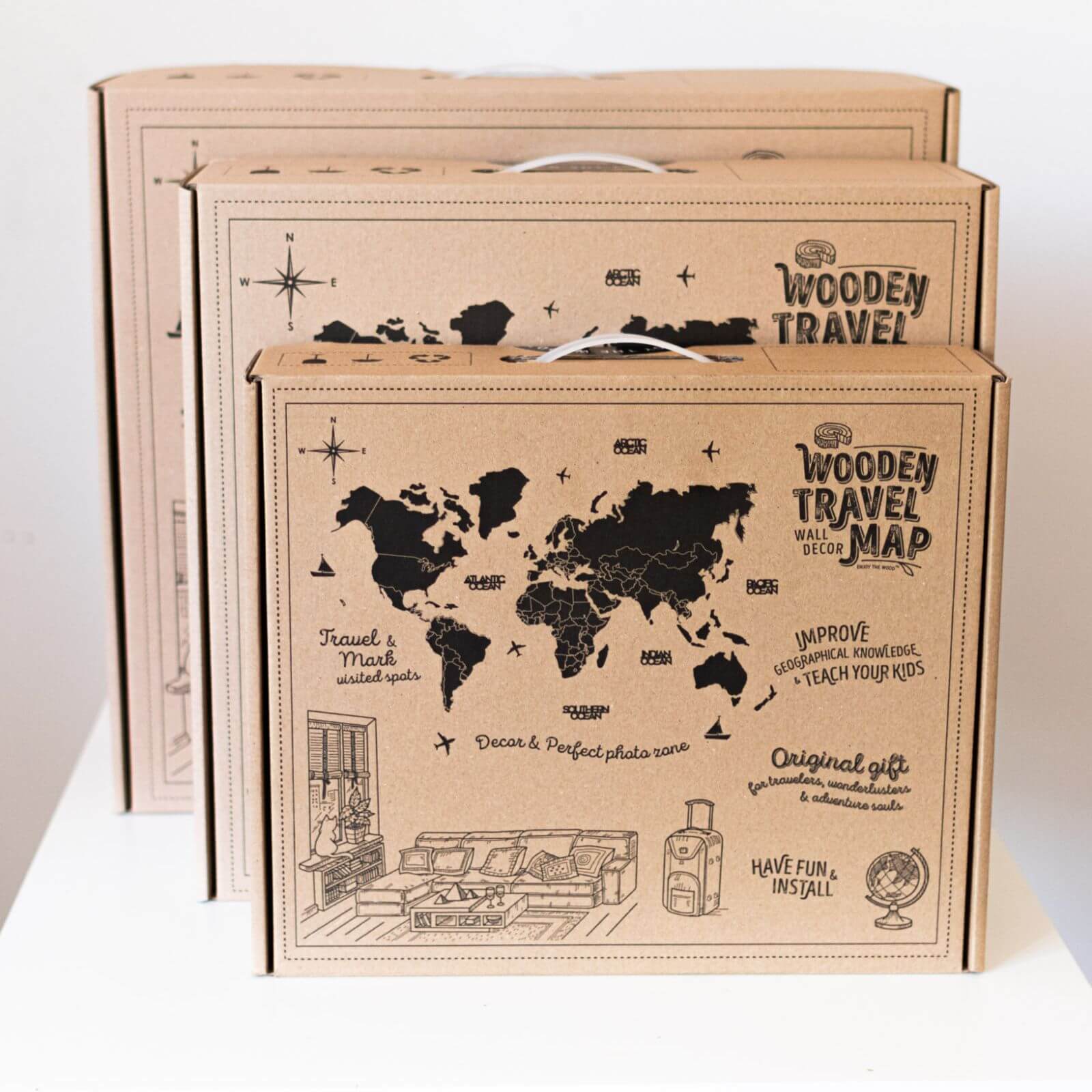 3D Luminous/Magnetic Colored Wooden World Map Mystery - themonogram manor 