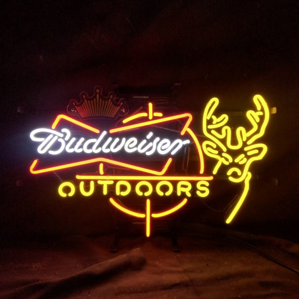 Budweiser Outdoors Deer with Crown Neon Signs - themonogram manor 