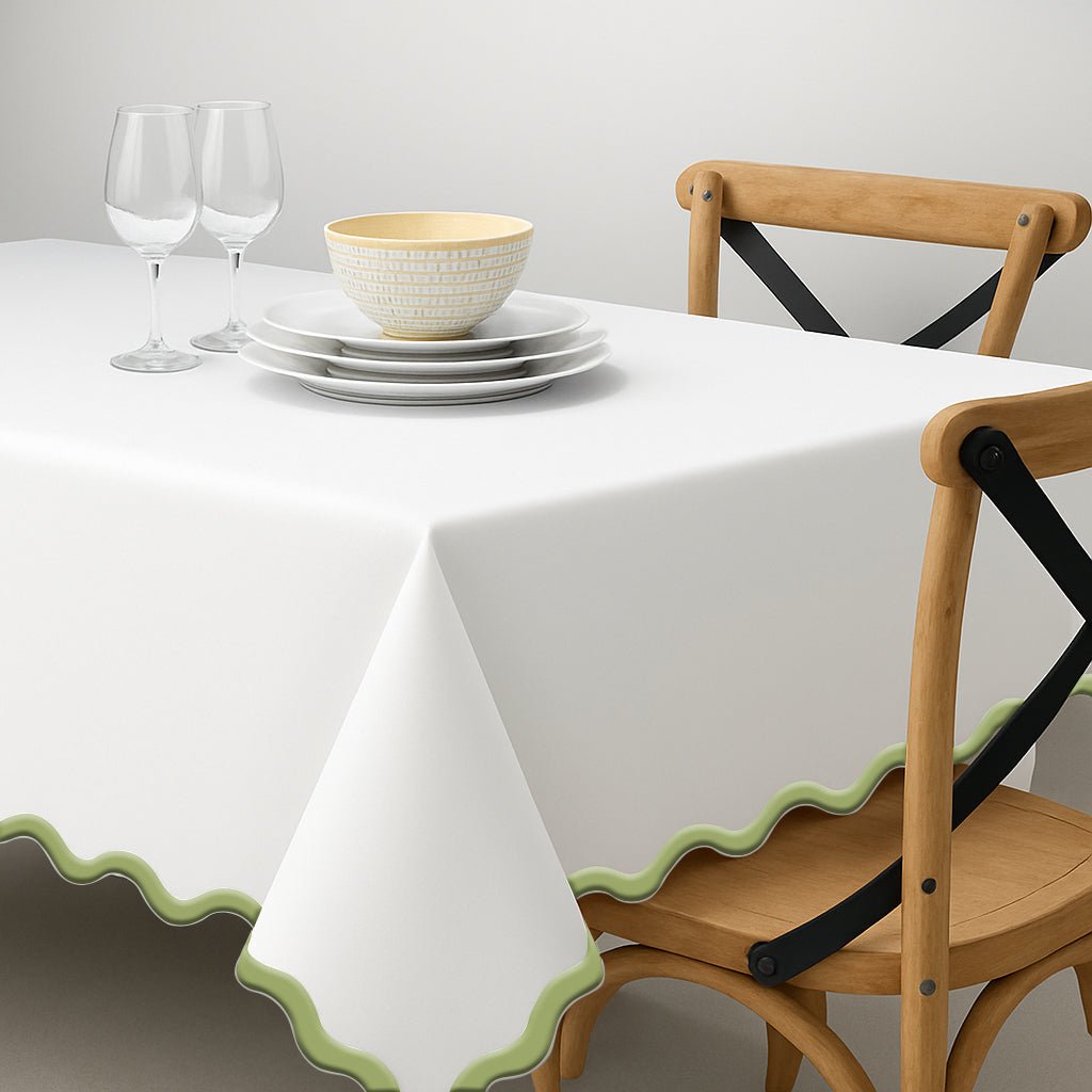 Applique Scalloped Embroidery Cotton Table Cloth - themonogram manor 